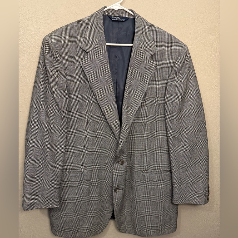 Vintage Polo Ralph Lauren Houndstooth Herringbone Blazer Mens 44R Union USA Made